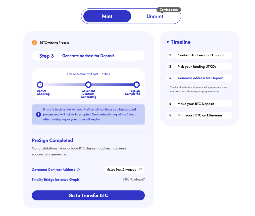 Generate address for Deposit