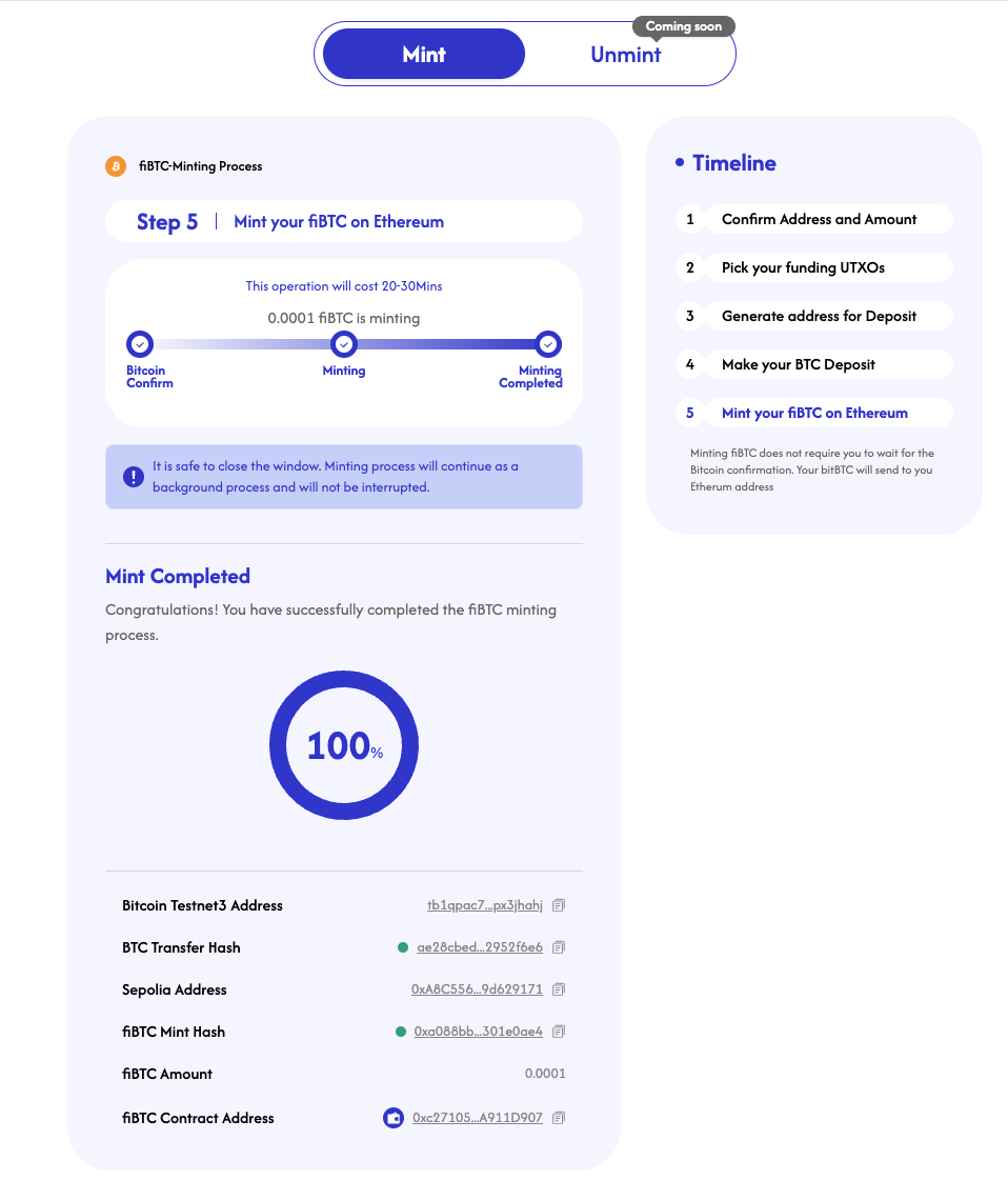 Mint your fiBTC on Ethereum